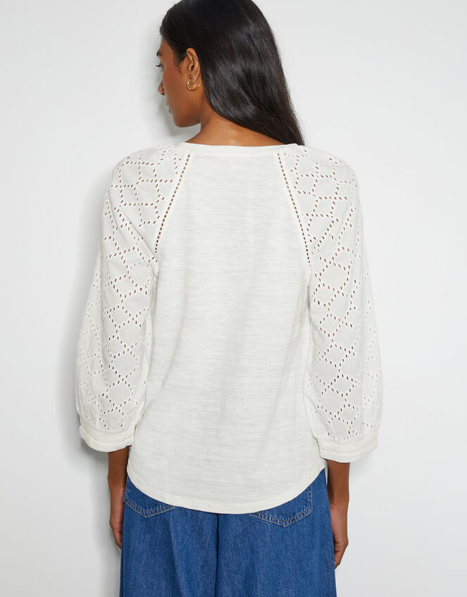 Fifi Broderie Long Sleeve Top, Ivory (IVORY), large