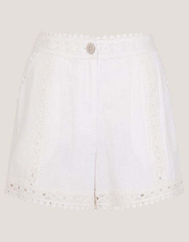 Irina High-Waisted Lace Shorts, White (WHITE), large