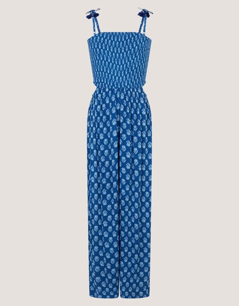 Floral Print Cut-Out Jumpsuit, Blue (NAVY), large