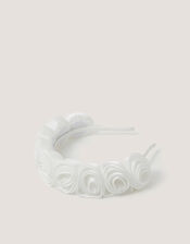 Rosette Satin Headband, Ivory (IVORY), large