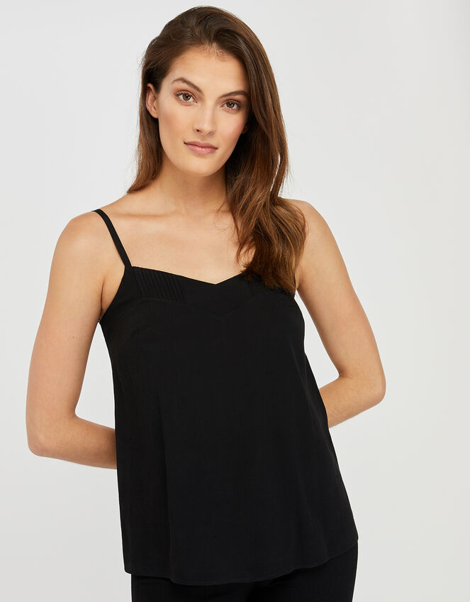 Mae Pleat V-neck Cami Top, Black (BLACK), large