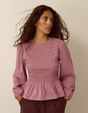 Charli Check Smocked Jersey Top, Pink (PINK), large