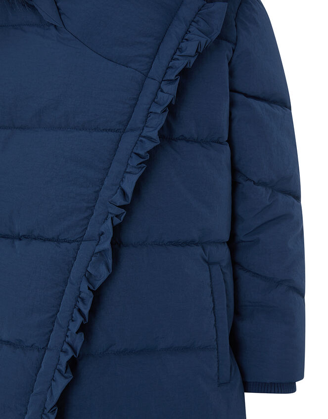 Ruffle Asymmetric Padded Coat with Recycled Fabric, Blue (NAVY), large