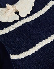 Pearl Smocked Velvet Dress, Blue (NAVY), large