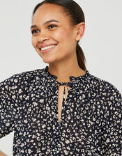 Natalie Printed Blouse in Sustainable Viscose, Blue (NAVY), large