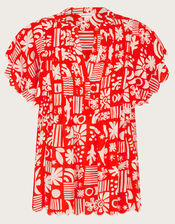Dario Print Pleat Top, Red (RED), large