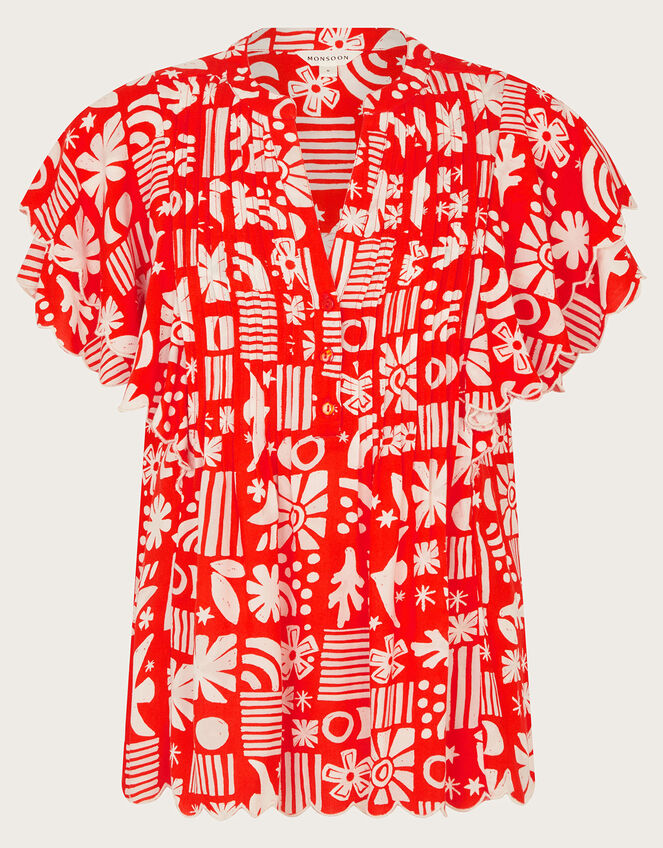 Dario Print Pleat Top, Red (RED), large