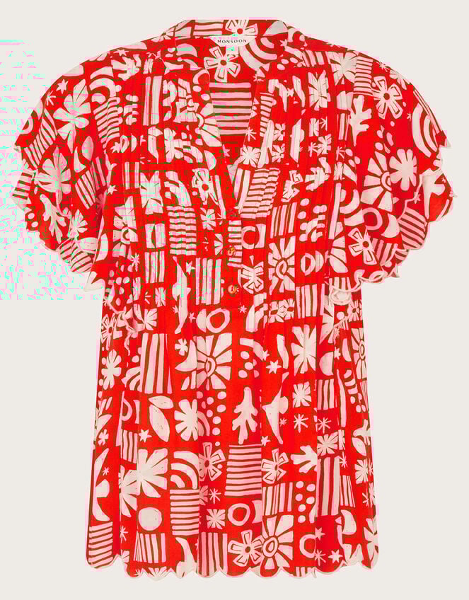 Dario Print Pleat Top, Red (RED), large
