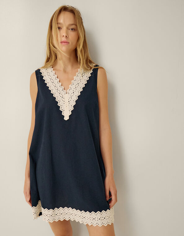 Anais Eyelet Lace Mini Dress, Blue (NAVY), large