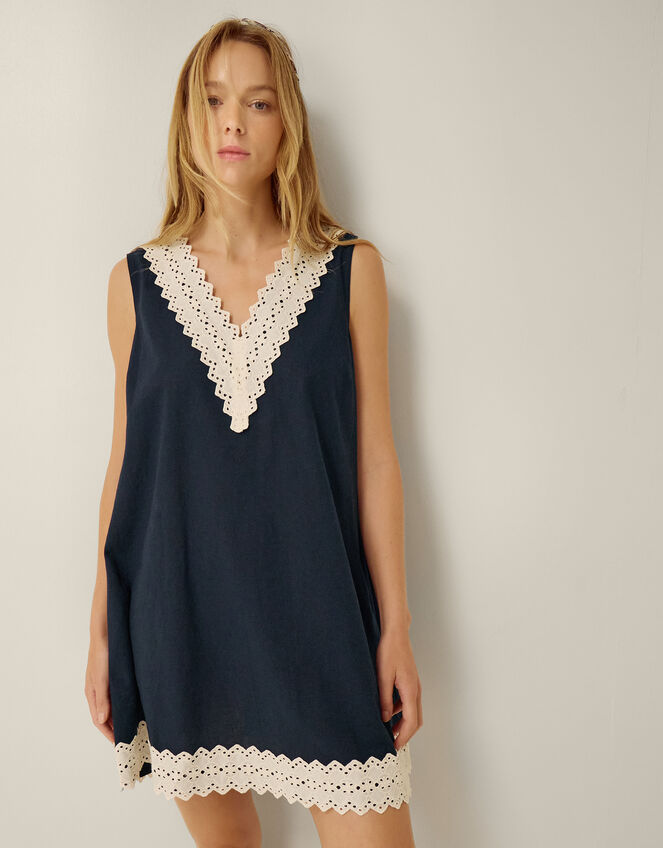 Anais Eyelet Lace Mini Dress, Blue (NAVY), large