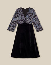 Claudia Floral Devor&eacute; Midi Dress, Black (BLACK), large