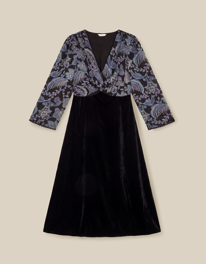 Claudia Floral Devor&eacute; Midi Dress, Black (BLACK), large
