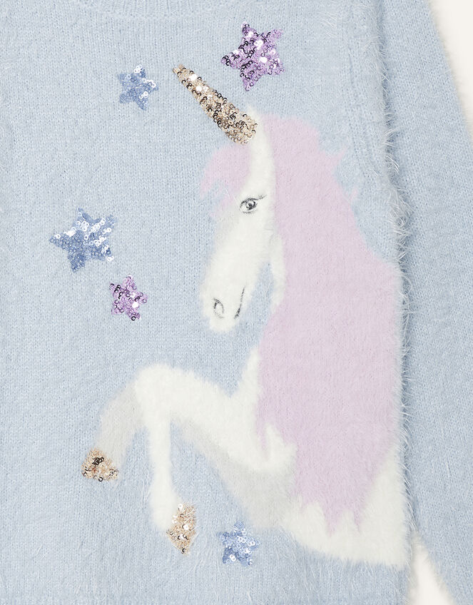 Sequin Unicorn Fluffy Jumper, Blue (BLUE), large