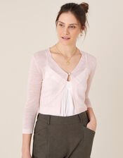 Button Shrug in Linen Blend, Pink (BLUSH), large