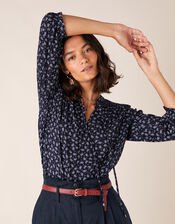 Paisley and Pinstripe Blouse in LENZING™ ECOVERO™, Blue (NAVY), large