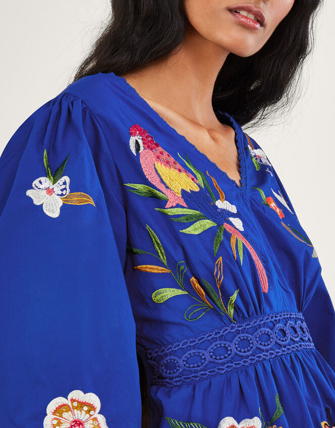 Ellie Embroidered Tiered Hem Dress, Blue (COBALT), large