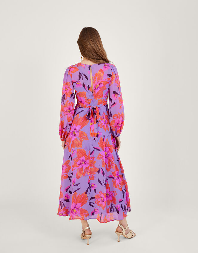 Lillith Floral Print Dress in Sustainable Viscose, Purple (LILAC), large