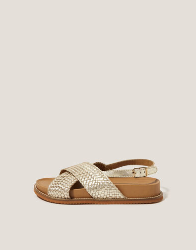 Bree Braided Leather Crossover Sandals, Gold (GOLD), large