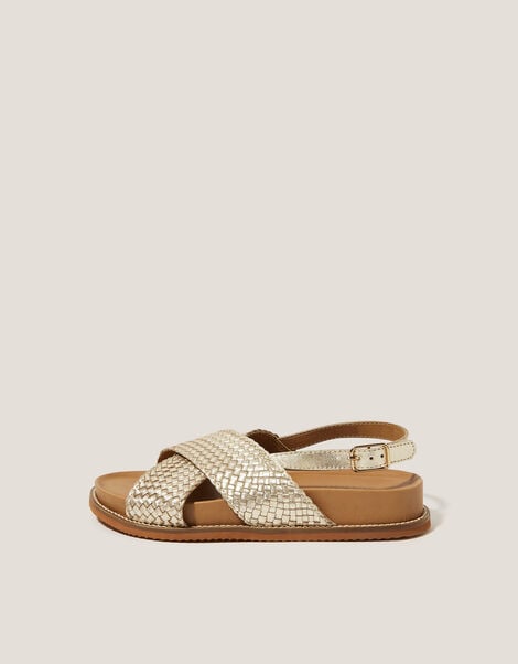 Bree Braided Leather Crossover Sandals, Gold (GOLD), large