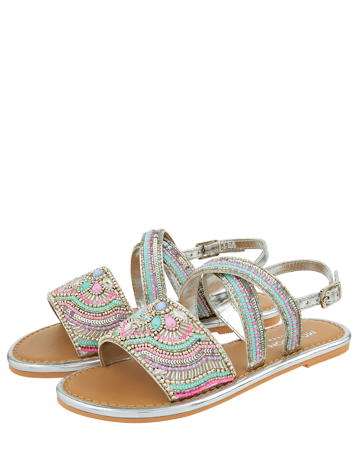 Allie Silver Beaded Sandals Silver Girls Sandals Monsoon Global