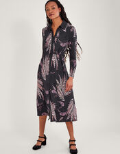 Feather Print Shirt Dress, Black (BLACK), large