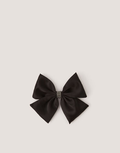 Satin Bow Hair Clip, Black (BLACK), large