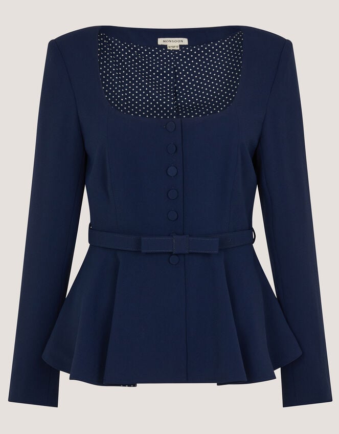 Erin Belted Peplum Jacket, Blue (NAVY), large