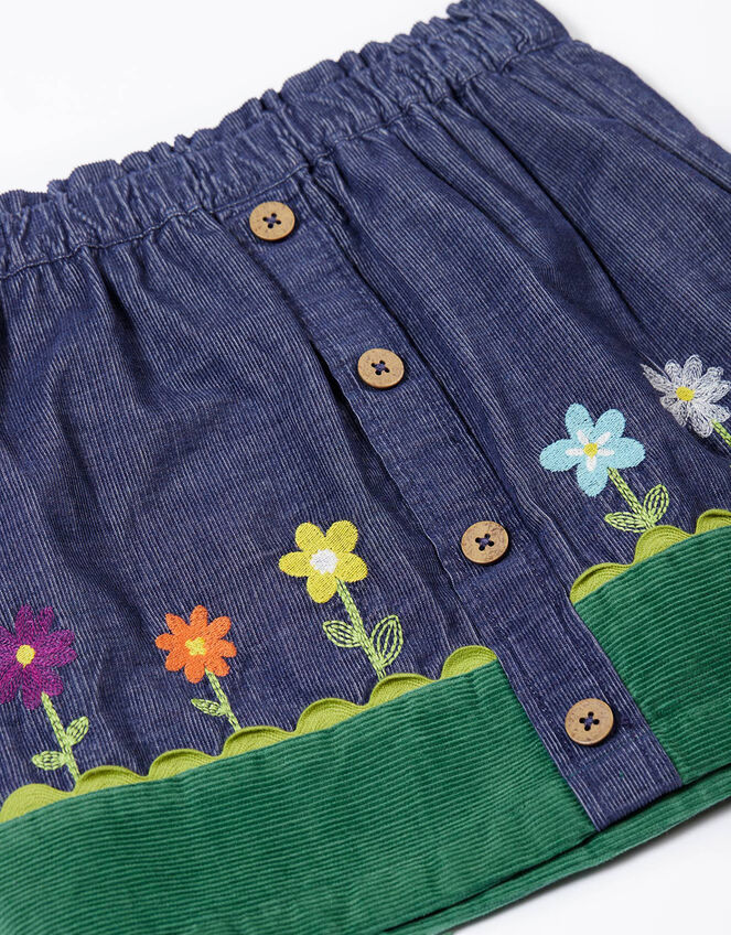 Frugi Cara Floral Embroidered Corduroy Skirt, Blue (NAVY), large