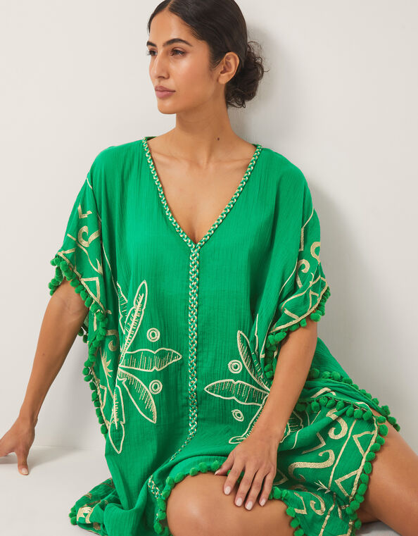 Penny Tassel Embroidered Kaftan, Green (GREEN), large