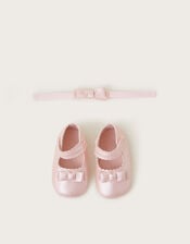 Baby Shimmer Booties and Bow Headband Set, Pink (PINK), large