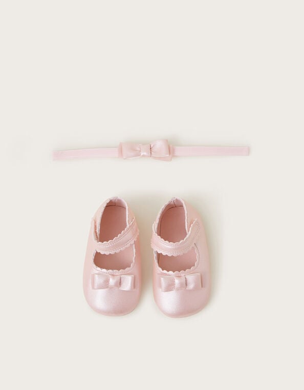 Baby Shimmer Booties and Bow Headband Set, Pink (PINK), large