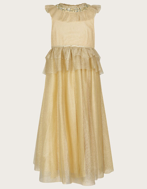 Land of Wonder Alexandra Mesh Ruffle Maxi Dress, Gold (GOLD), large