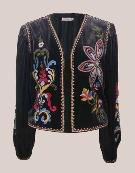 Traffic People Folklore Embroidered Velvet Jacket, Black (BLACK), large
