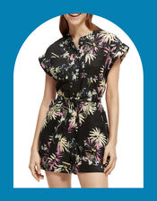Scotch and Soda Print Linen Playsuit, Black (BLACK), large