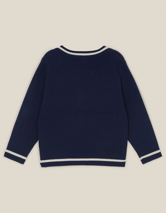 Sports Stripe V-Neck Cardigan, Blue (NAVY), large