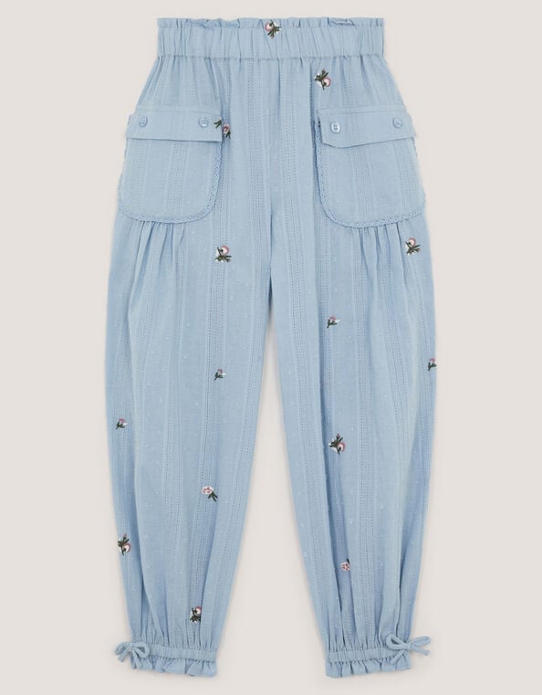 Embroidered Rose Dobby Cuffed Trousers, Blue (BLUE), large