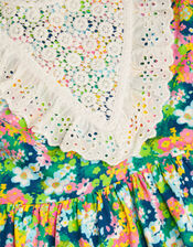 Long Sleeve Floral Yoke Dress, Green (GREEN), large