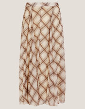 Chelsea Check Print Midi Skirt, Natural (NATURAL), large