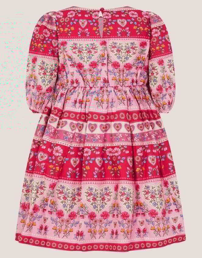 Heart Embroidered Floral Print Dress, Pink (PINK), large