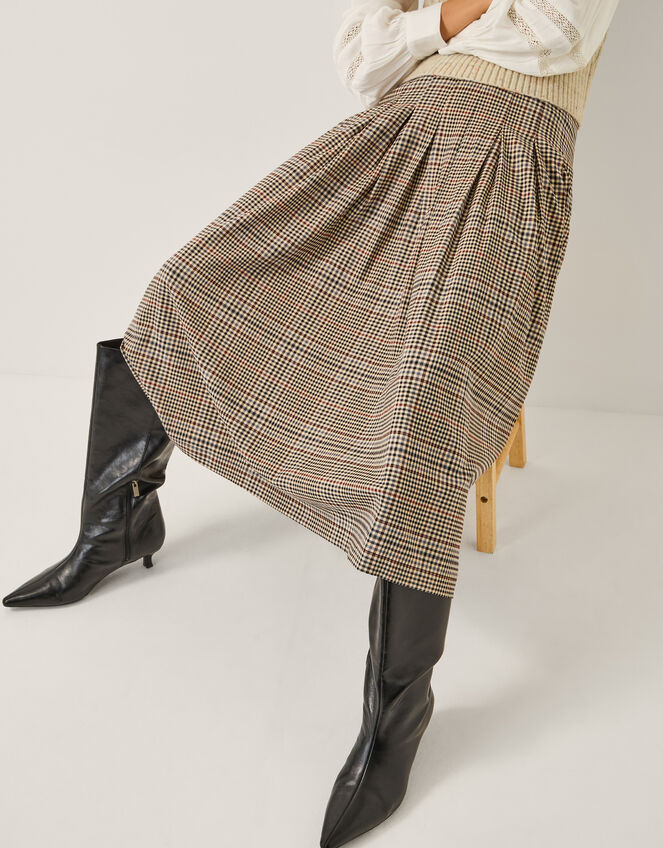 Carmen Check Pleat Midi Skirt, Natural (NATURAL), large