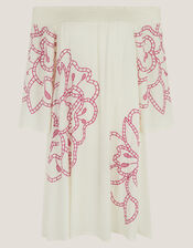 Julie Embroidered Bardot Mini Dress, White (WHITE), large