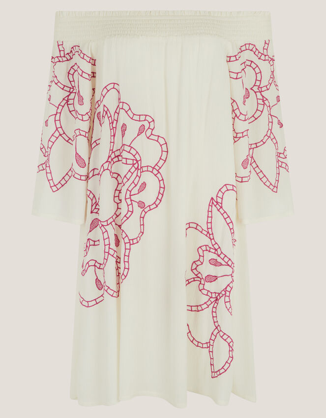 Julie Embroidered Bardot Mini Dress, White (WHITE), large