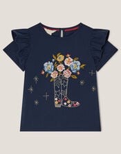 Floral Cowboy Boot Embroidered T-Shirt, Blue (NAVY), large