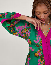 Button Through Print Kaftan Dress, Green (GREEN), large