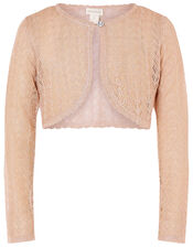 Metallic Pointelle Knit Cardigan, Gold (ROSE GOLD), large