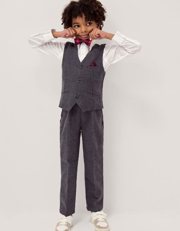 3-Piece Tartan & Herringbone Suit, Gray (GREY), large