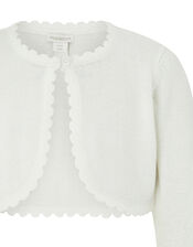 Baby Niamh Cropped Sparkle Knitted Cardigan, Ivory (IVORY), large