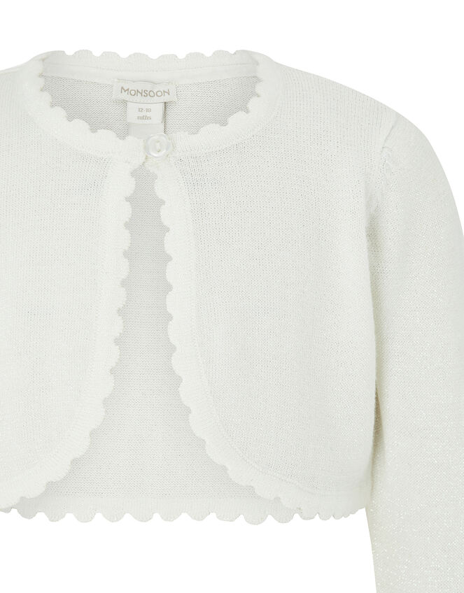 Baby Niamh Cropped Sparkle Knitted Cardigan, Ivory (IVORY), large