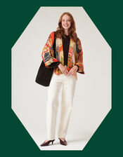 One Hundred Stars Fan Print Short Kimono, , large