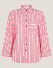 Tyra Linen-Blend Stripe Shirt, Pink (PINK), large